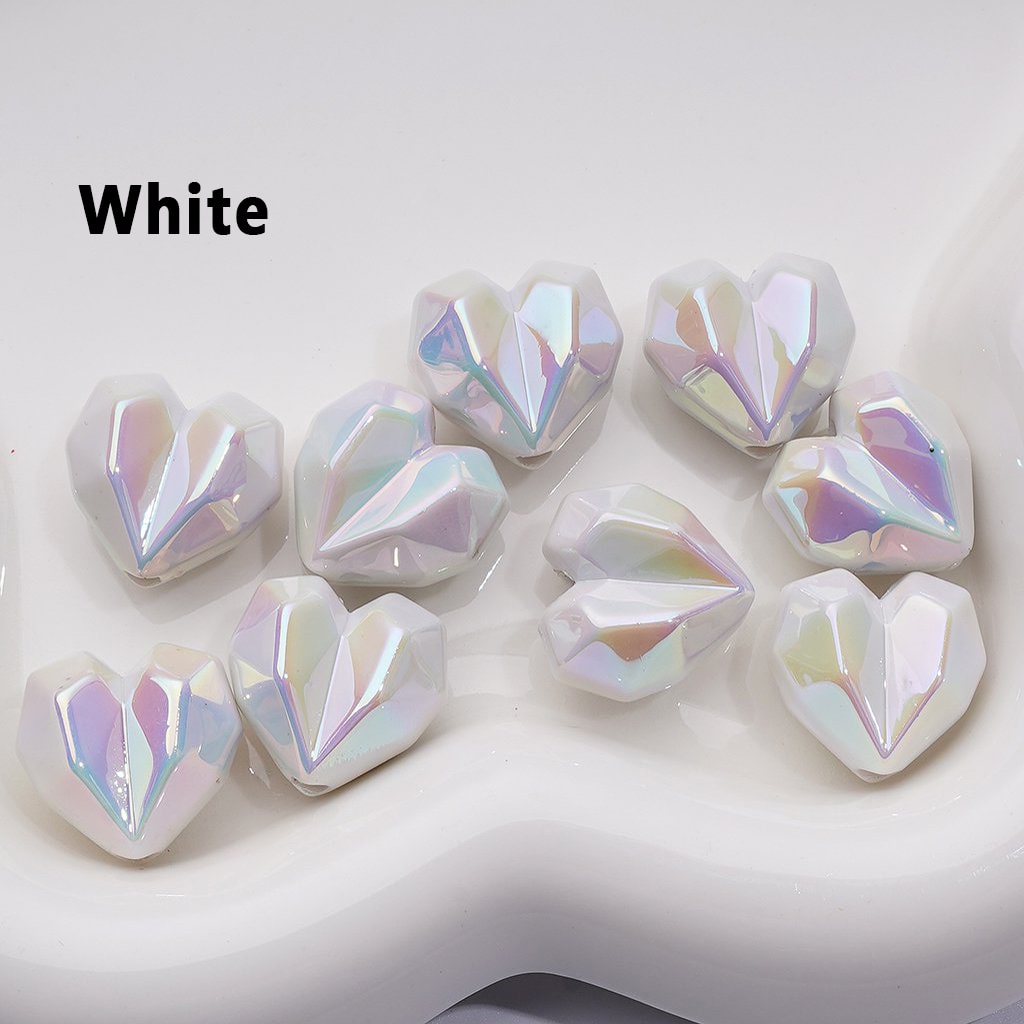 UV Coating Geometric Polyhedron Hearts Acrylic Beads, Around 16*18MM