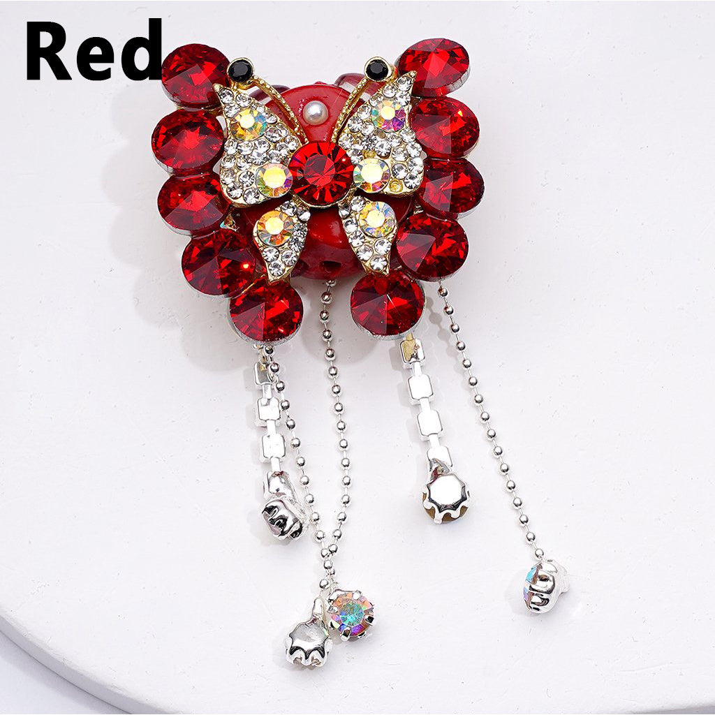 Bling Bling Fancy Gold Alloy Butterfly with Shiny Rhinestones Chains Cute Butterflies Hearts Clay Beads, Around 34*34MM