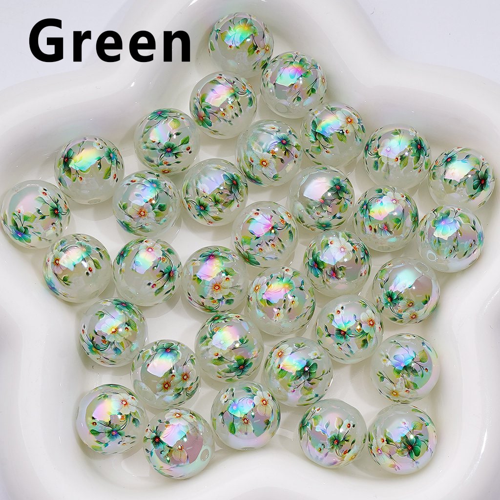 UV Coating Cute Plum Blossom Flowers Jelly Color Round Acrylic Beads, 16MM