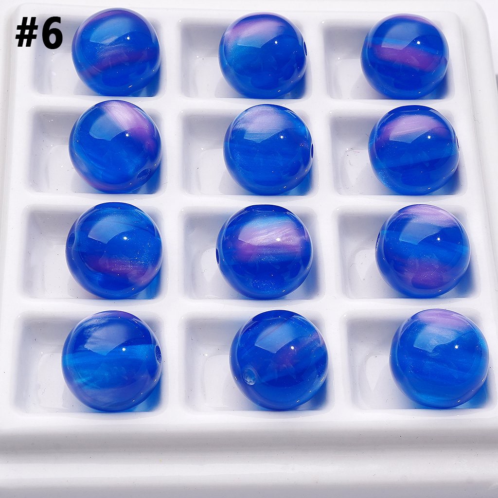 Multi-Color Laser Effect Cat Eye Style Round Acrylic Beads, 16MM