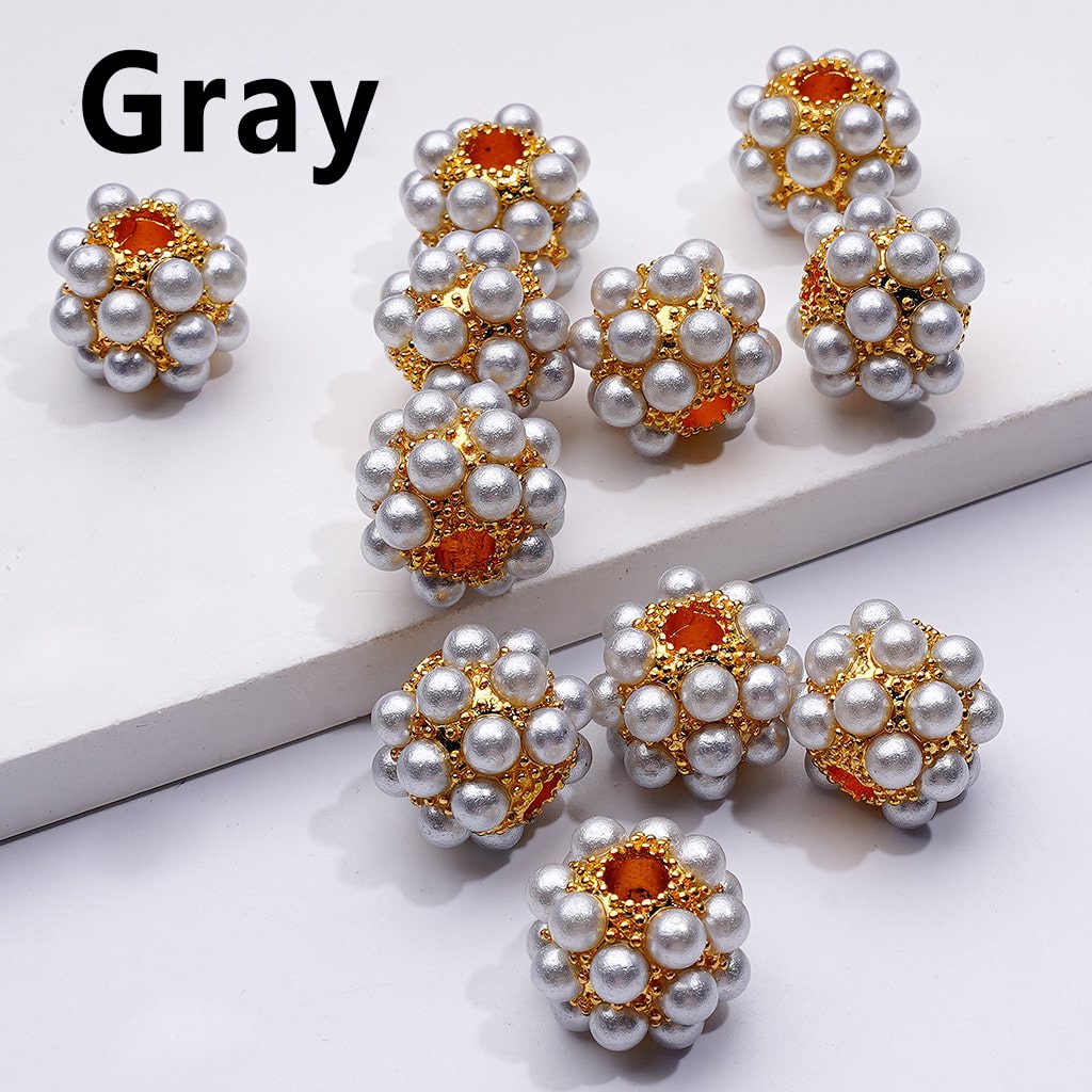 Silver & Gold Alloy Balls with Colorful Pearls Acrylic Beads, Random Mix, 16MM