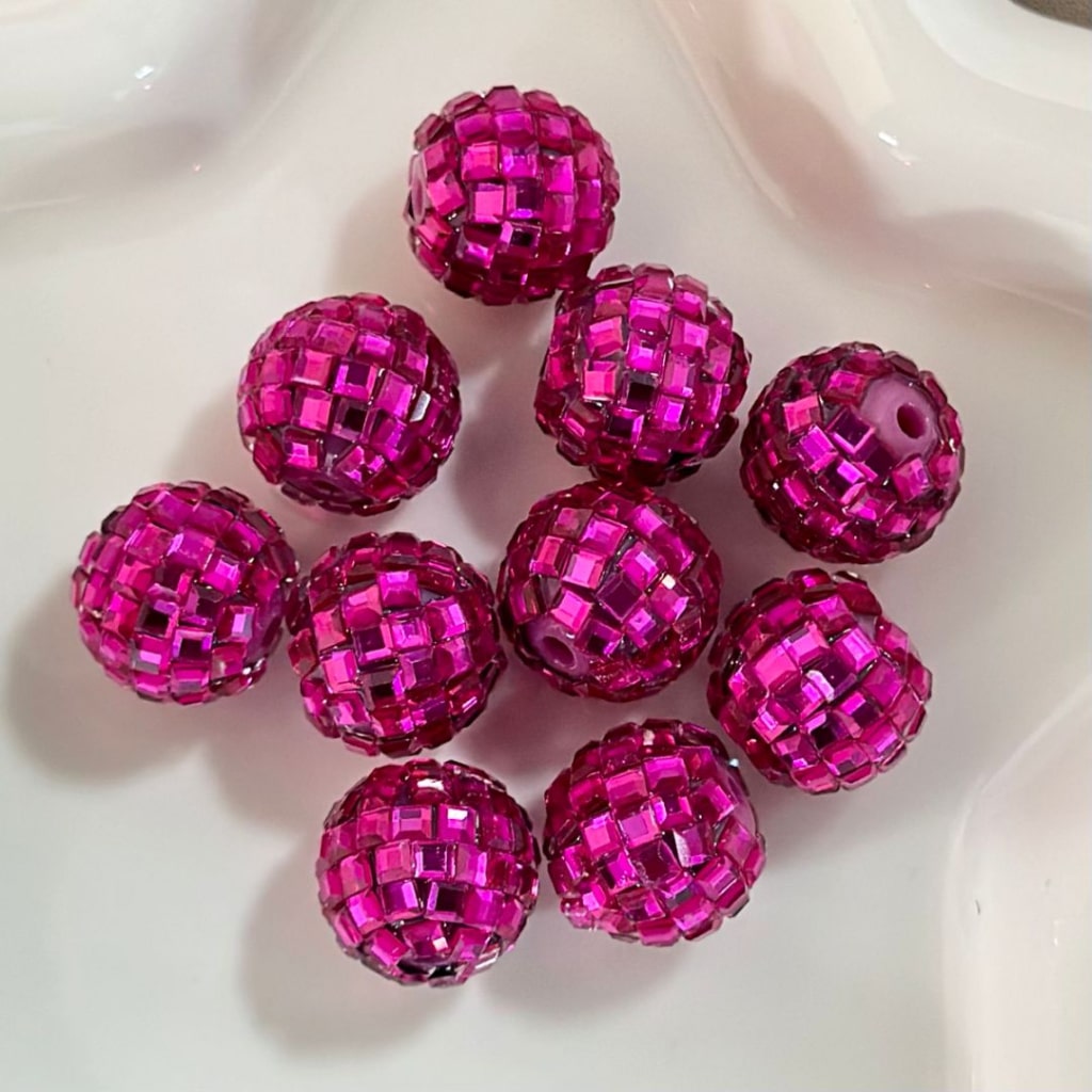 Disco Ball Beads, Sparkling Acrylic Beads with Crystal Rhinestones and Disco Ball Shape, 16mm