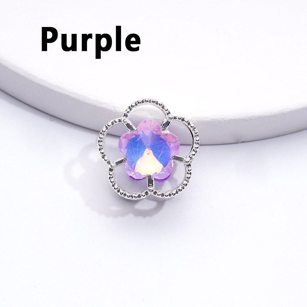 Exquisite Fancy Silver Alloy Five-Petaled Flowers Beads with Multi-Color Shiny Rhinestones, Around 17MM
