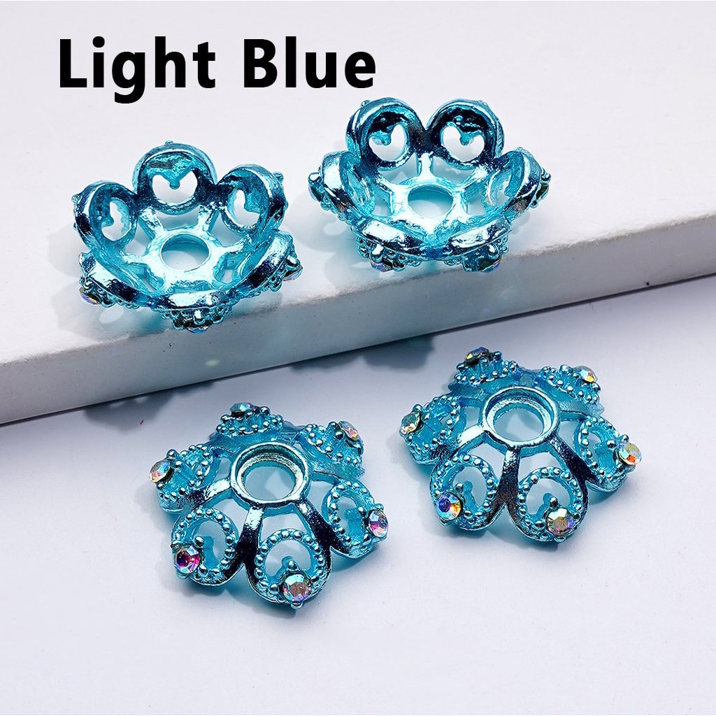 Exquisite Multi-Color Lotus Flower Metal Bead Caps Cages with AB Rhinestones, Around 19MM