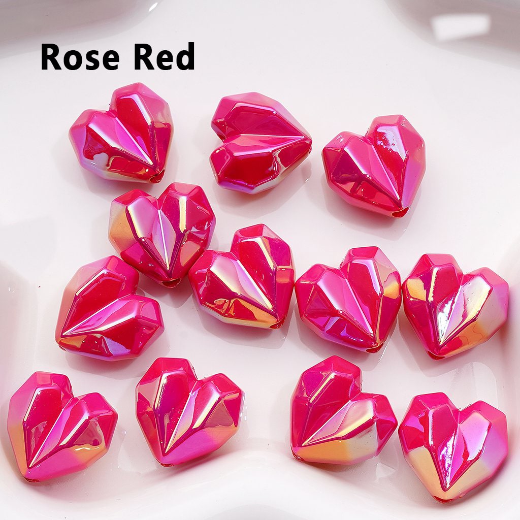 UV Coating Geometric Polyhedron Hearts Acrylic Beads, Around 16*18MM