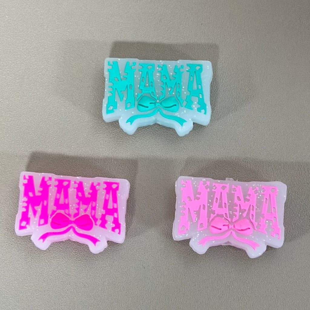 Glittery Mama Mom Mother Bowtie Silicone Focal Beads