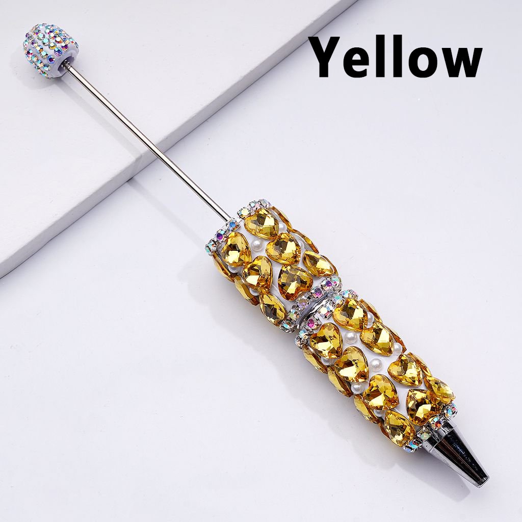 Beadable Clay Pen with Colorful Shiny Hearts White Pearls AB Rhinestones Chain