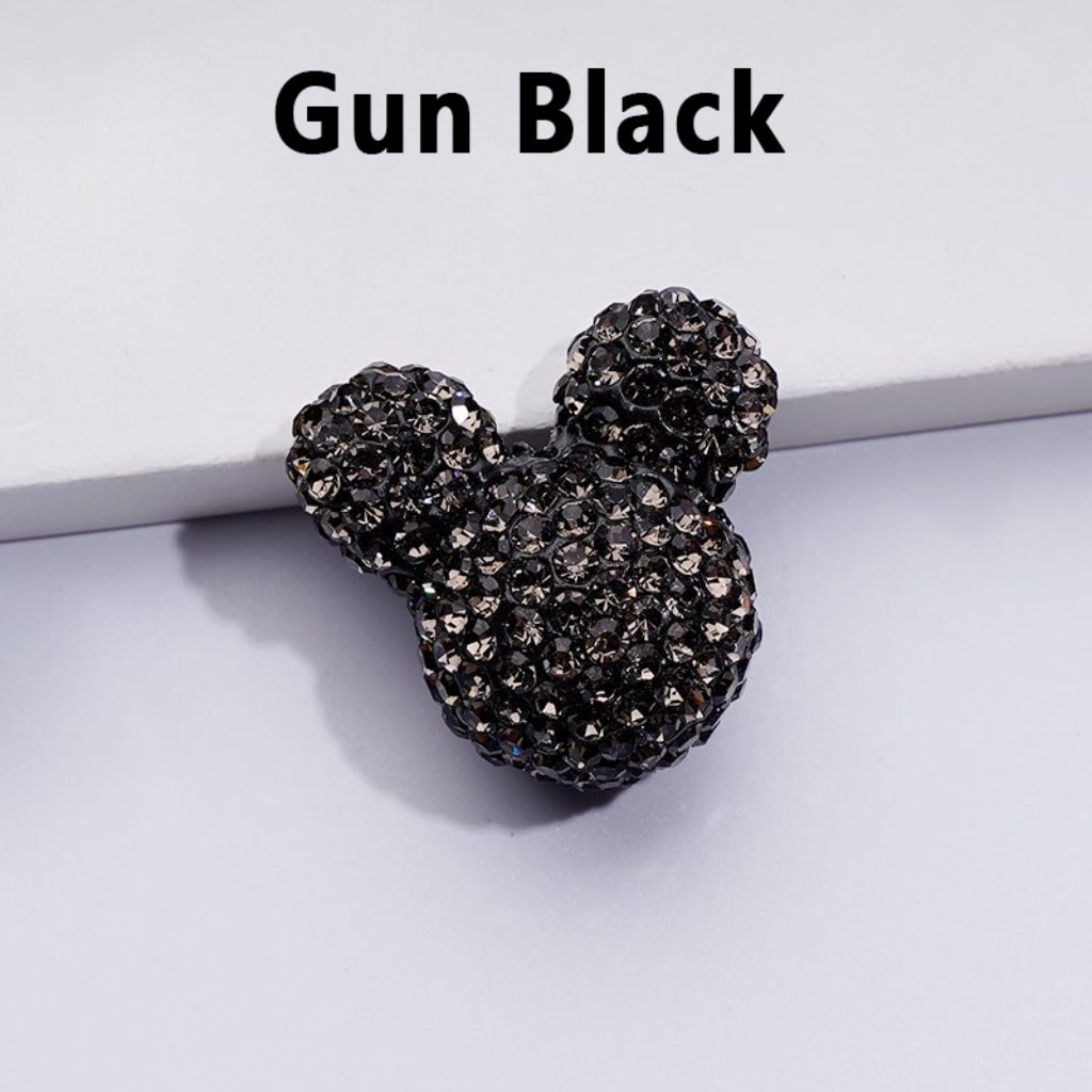Vivid Cute Micke Minni Mouse Head Clay Beads with Shiny Rhinestones in Solid Color, 22*24*17MM