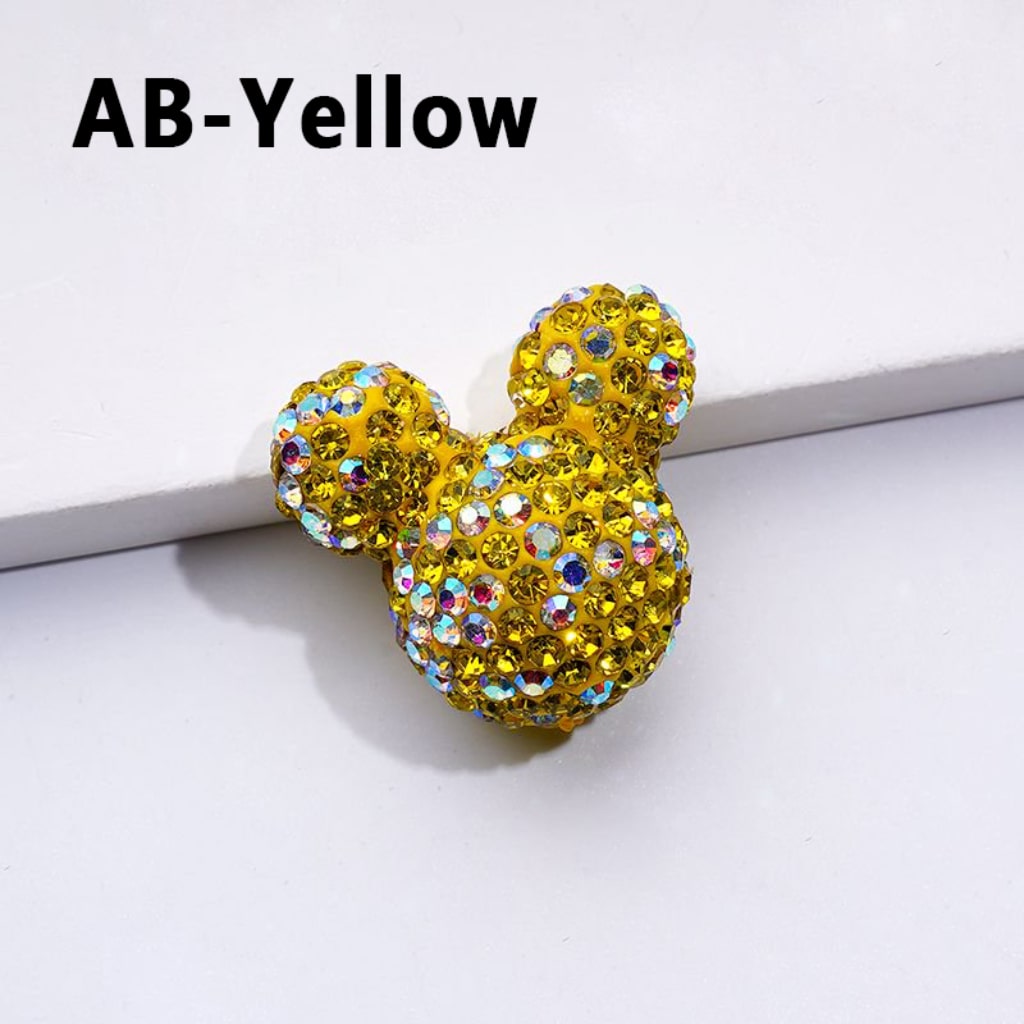 Vivid Cute Micke Minni Mouse Head Clay Beads with Multi-Color & AB Rhinestones, 22*24*17MM