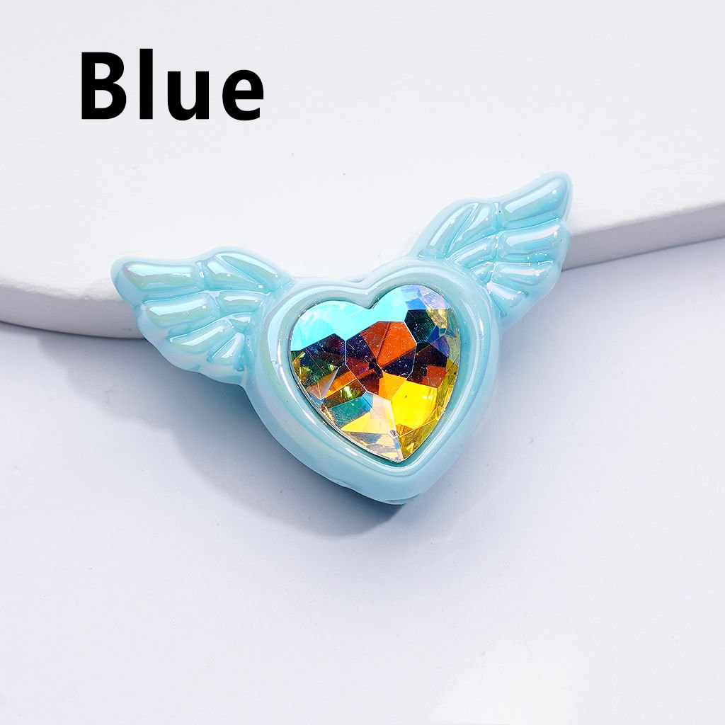 UV Coating Shiny Hearts with Angel's Wings Acrylic Beads K9 Rhinestones Inside, Around 40*26MM