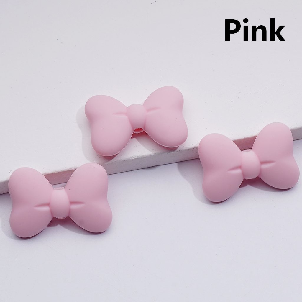 3D Mini Cute Black Pink Bowknots Silicone Focal Beads