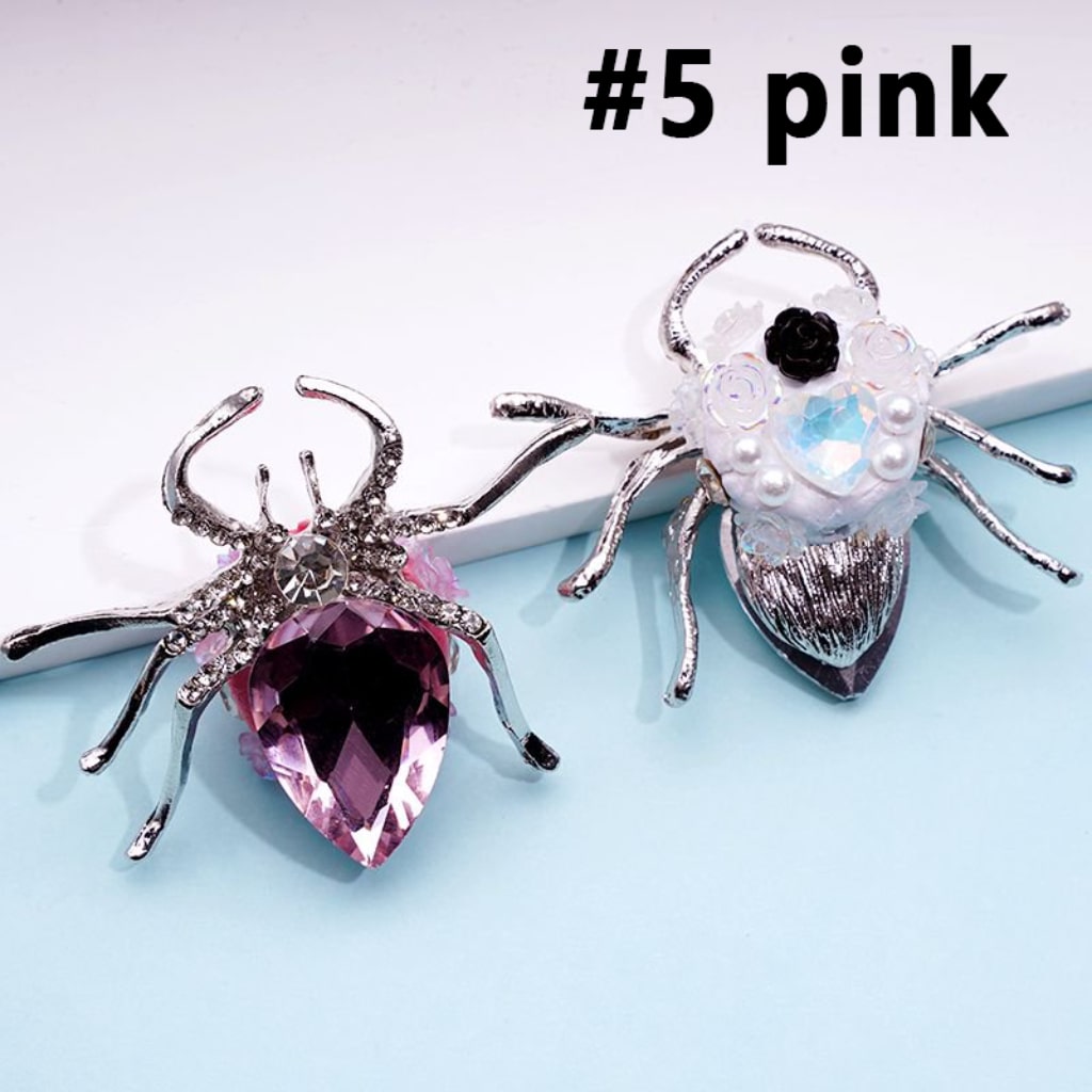 Exquisite Fancy Silver Alloy Spider with Large Colorful Rhinestone Inside Mini Clear Rhinestones Shiny Flowers Hearts White Pearls Clay Beads, Around 57*47MM