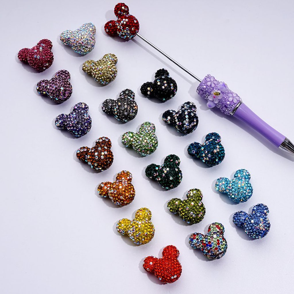 Vivid Cute Micke Minni Mouse Head Clay Beads with Multi-Color & AB Rhinestones, 22*24*17MM