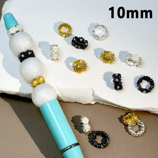 繊細なシルバーゴールドブラックメタルスペーサー、内側に花とホワイトパール、10mm