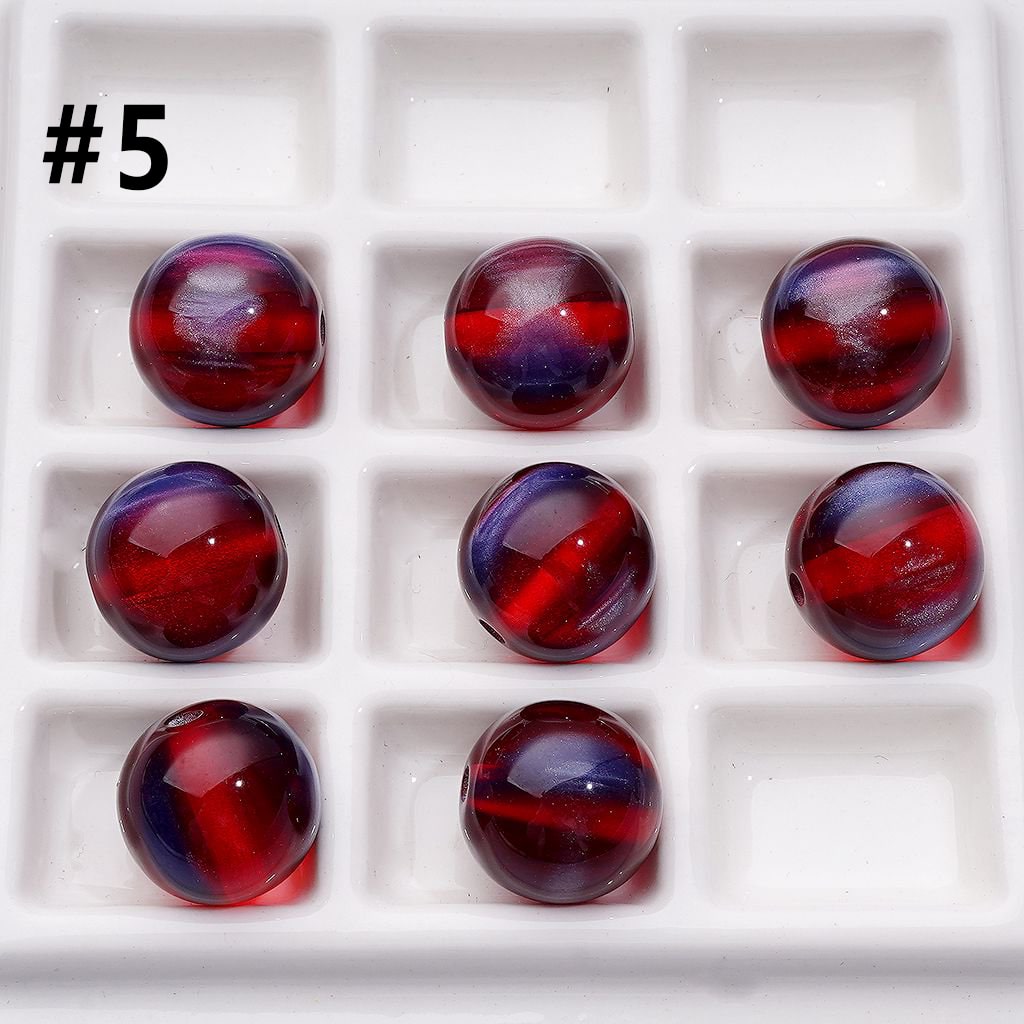 Multi-Color Laser Effect Cat Eye Style Round Acrylic Beads, 16MM