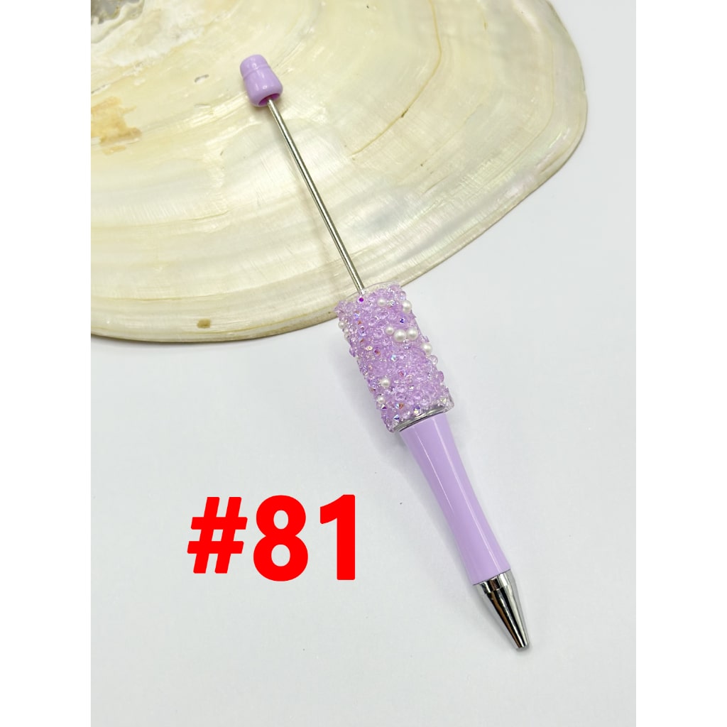 ダイヤモンド型の透明なラインストーンと白いパールのビーズペン(単色)