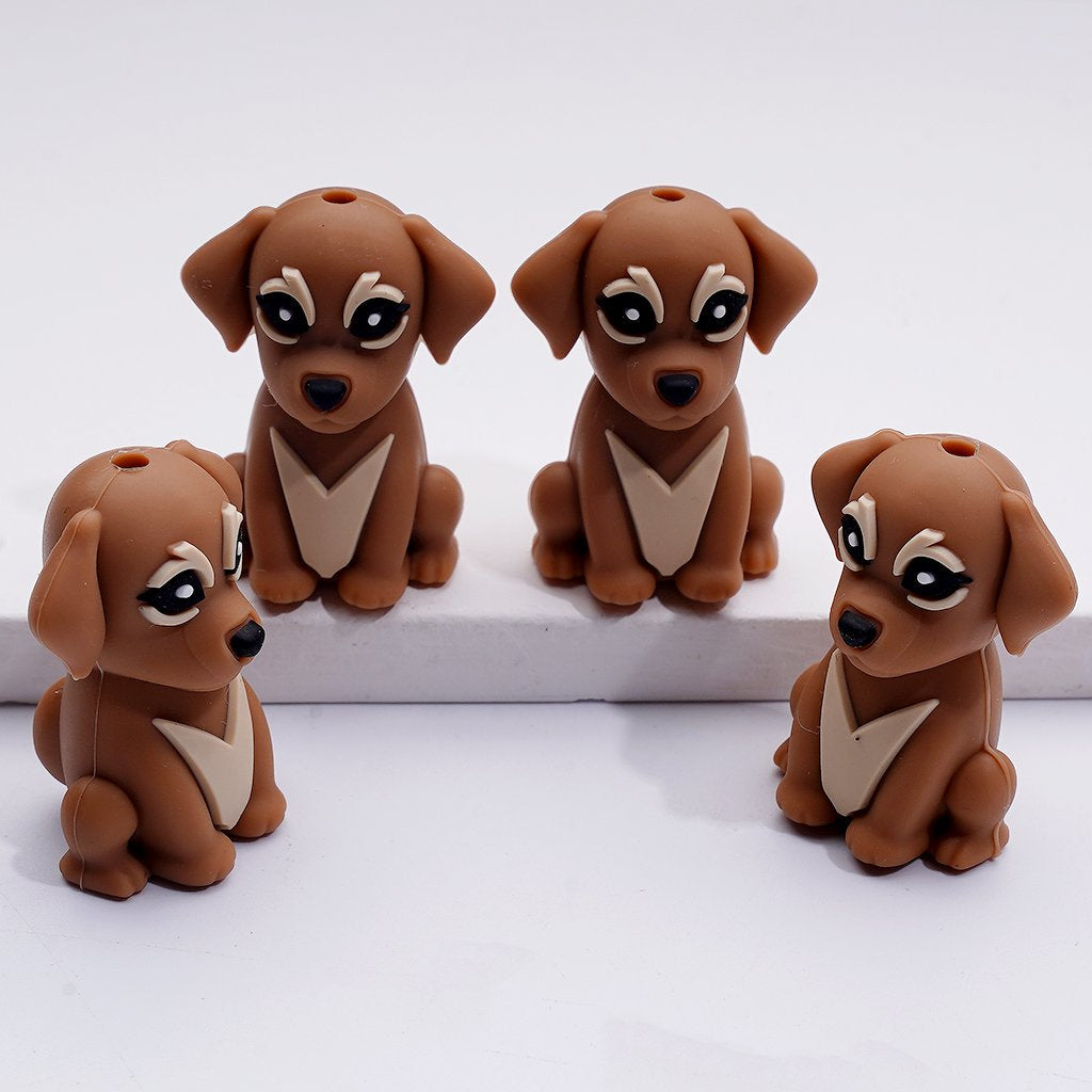 3D Multi-Color Cute Puppies Dogs Silicone Focal Beads