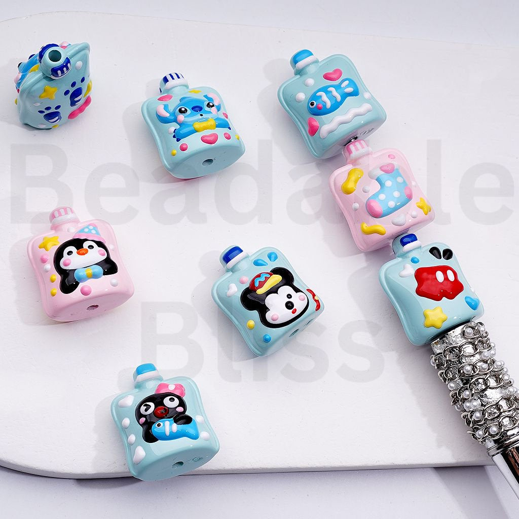 Cute Hand Painted Stitc Micke Fish Penguin Blue Pink Sucking Jelly Acrylic Beads, 20*25MM, Random Mix