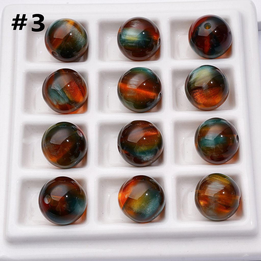 Multi-Color Laser Effect Cat Eye Style Round Acrylic Beads, 16MM
