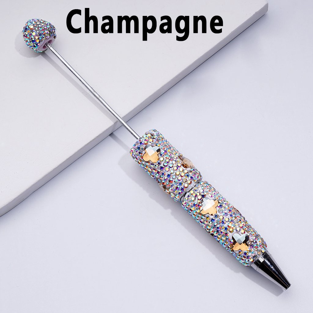 Beadable Clay Pens with Cute Shiny Four-Leaf Clover AB Rhinestones Covered the Entire Pen