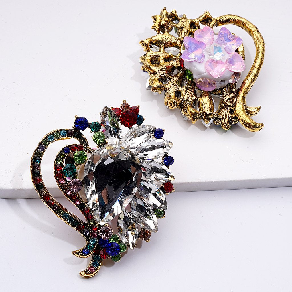 Exquisite Fancy Gold Alloy Heart with Colorful Shiny Rhinestones Cute Butterflies Hearts Snowflakes Clay Beads, Around 52*64MM