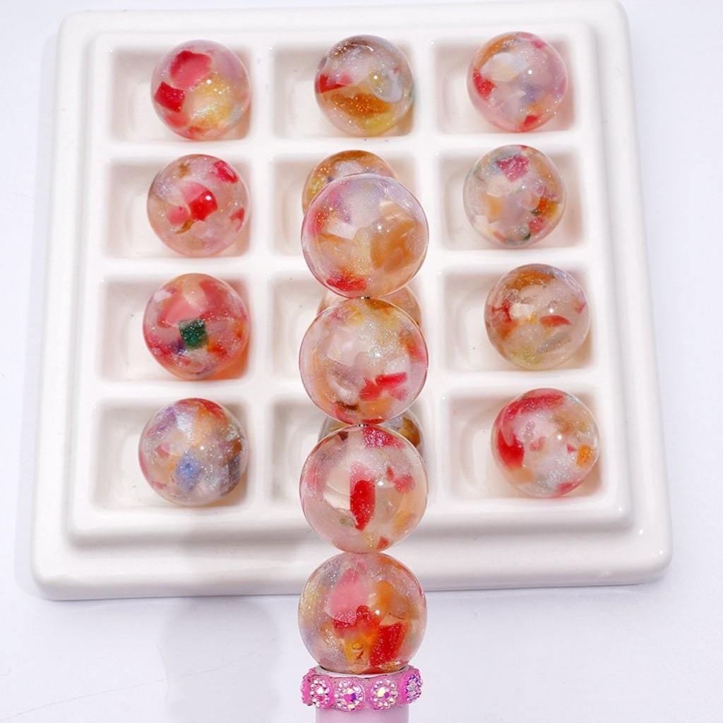Light Color Glitter Broken Stones Inside Round Acrylic Beads, 16MM