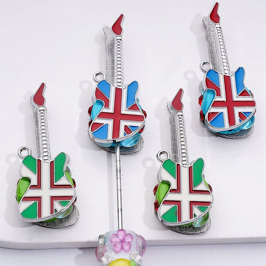 Exquisite Fancy Silver Alloy Guitar with Shiny Rhinestones Oval Pearls Clay Beads, Around 57*22MM