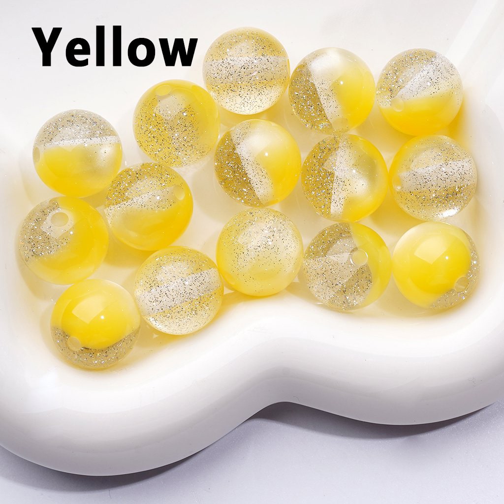 Yellow gel beads on a white background with 'Yellow' text above.