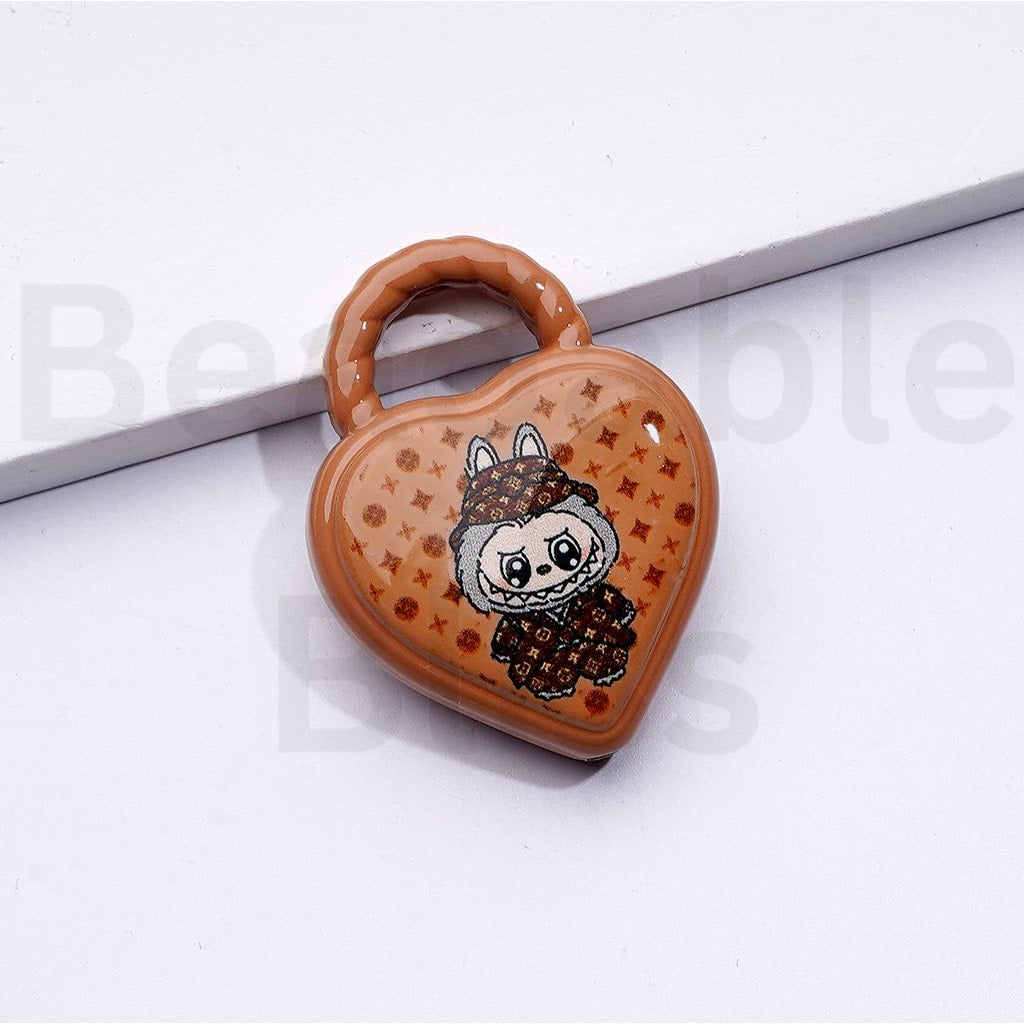 Cute Vivid L-B-B Design Monster Pop Mar Heart Shape Handbag with a Ring Acrylic Beads Pendants, Around 39*30MM
