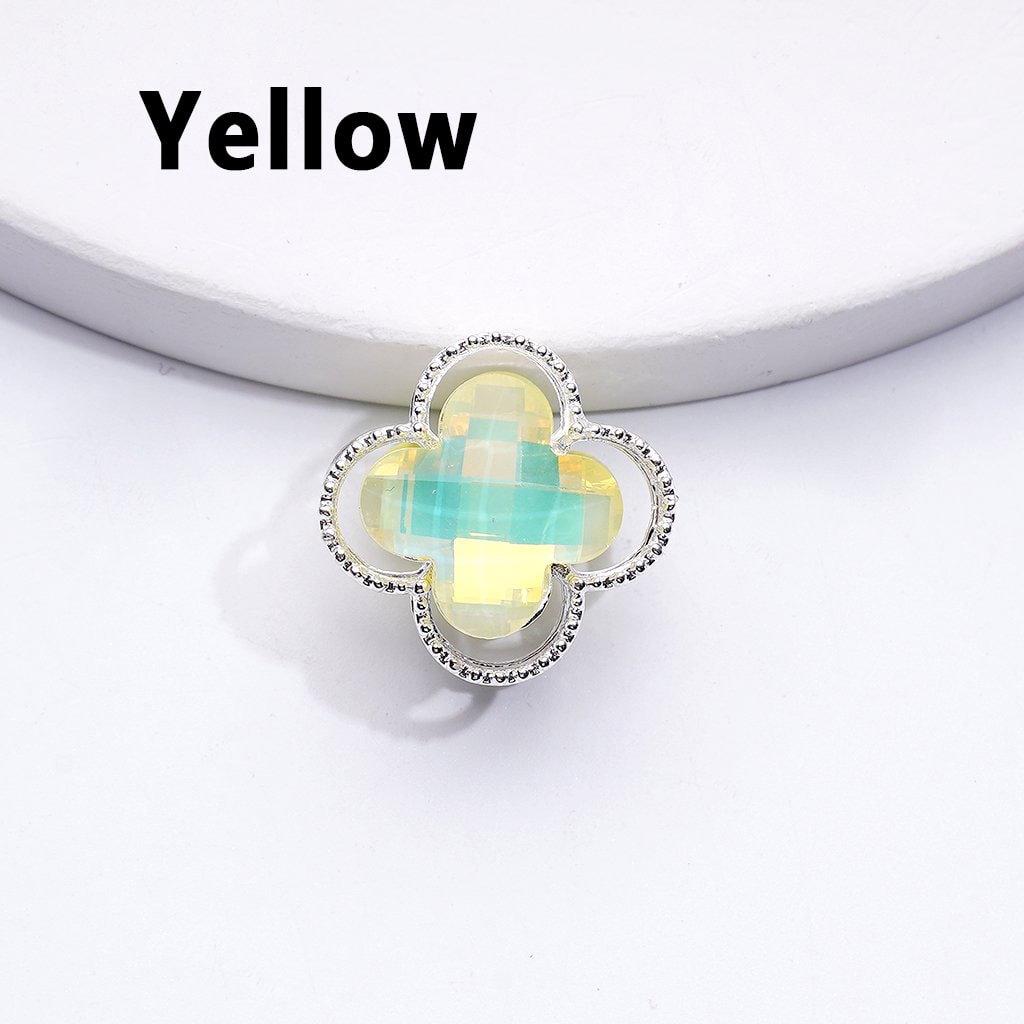 Delicate Fancy Silver Alloy Quatrefoil Flower Beads with Shiny Multi-Color Rhinestones, Around 16MM