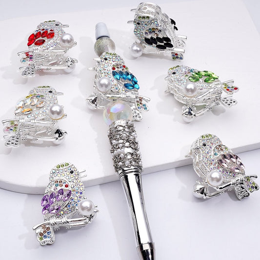 Exquisite Fancy Silver Alloy Bird Bead with Shiny Colorful Rhinestones White Pearls, Around 41*32MM, Random Mix