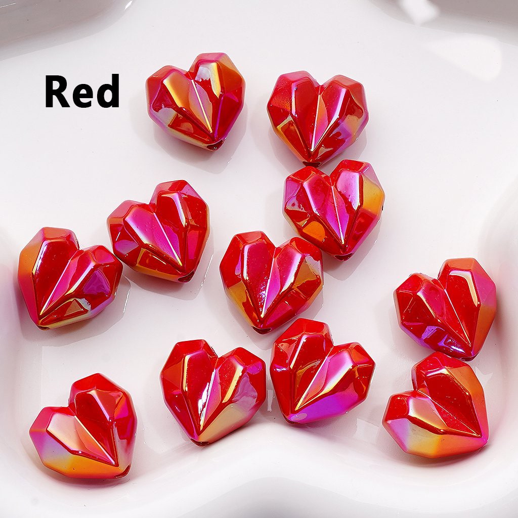 UV Coating Geometric Polyhedron Hearts Acrylic Beads, Around 16*18MM