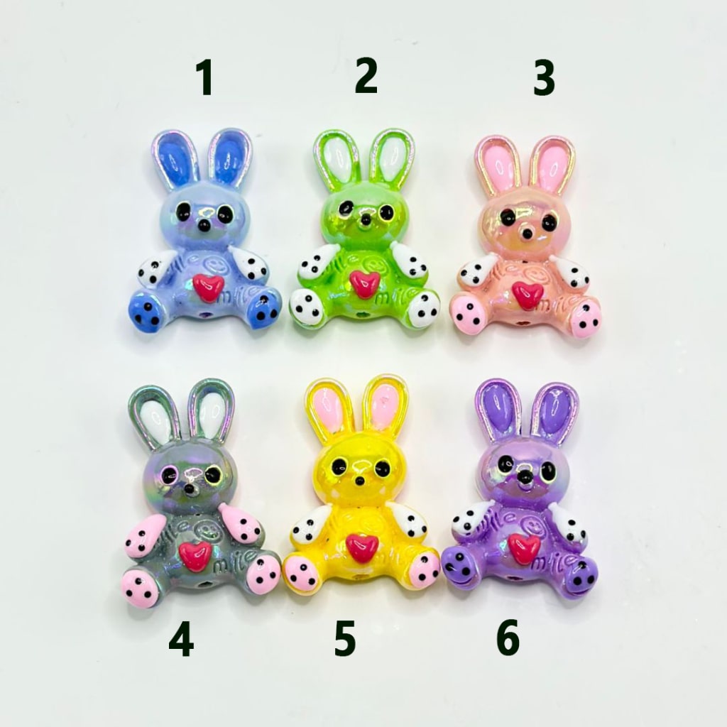 UV Finish Bling Bling Multi-Color Cute Bunny Rabbit Acrylic Beads, Around 40*28MM