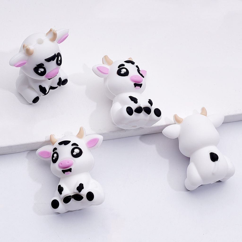 3D Multi-Color Cute Cows Silicone Focal Beads