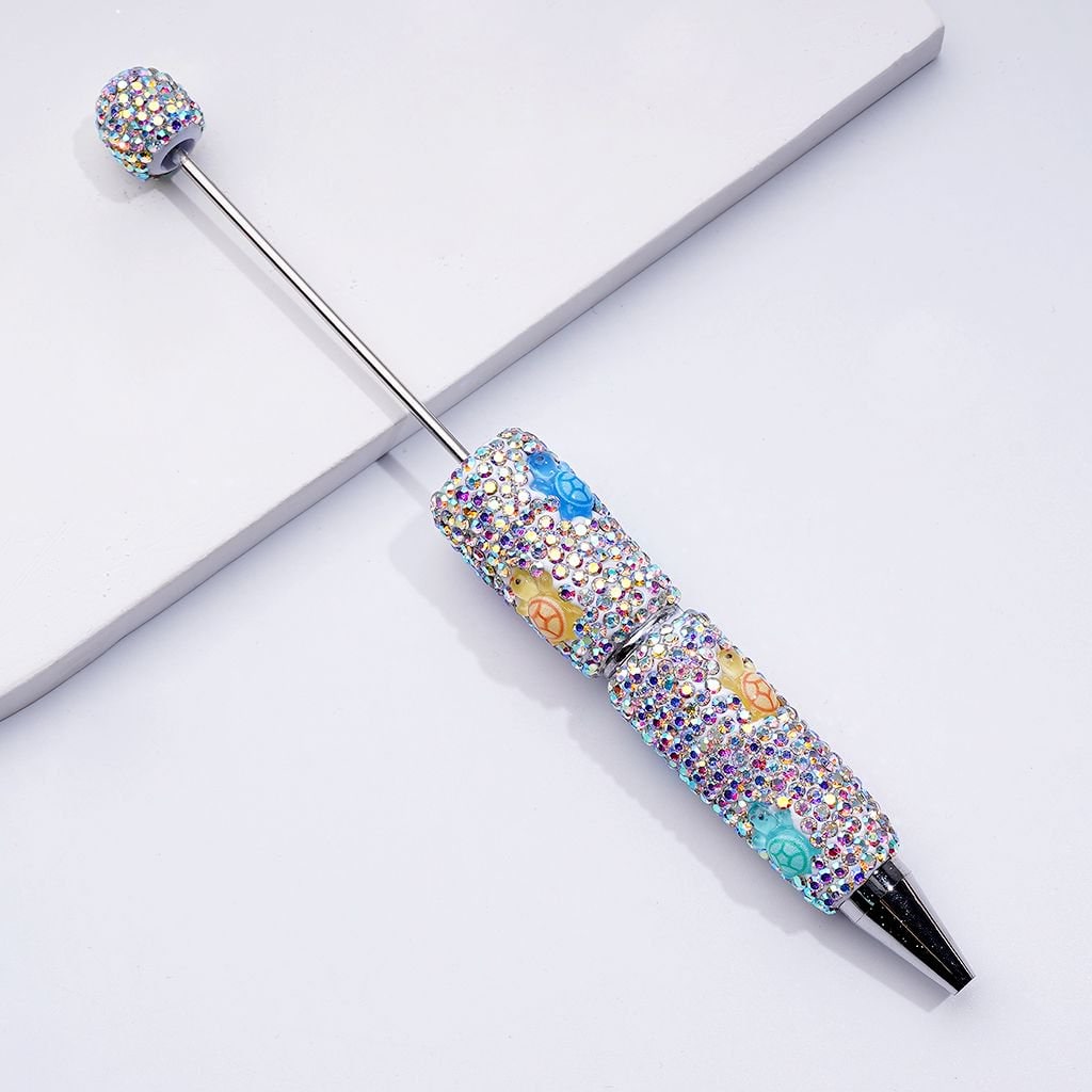 Beadable Clay Pens with Cute Shiny Four-Leaf Clover AB Rhinestones Covered the Entire Pen