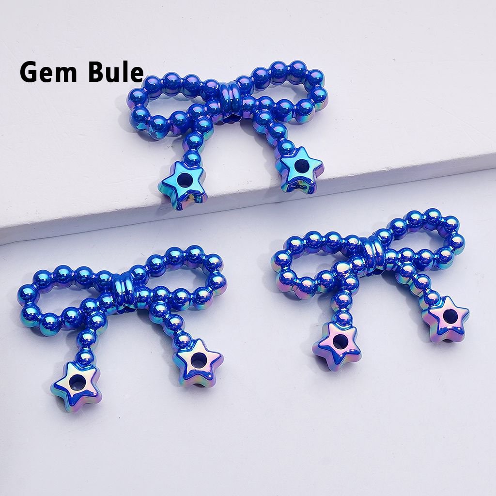 UV Coating Pearls Bowknots with Star Ring Acrylic Beads in Solid Color, Around 23*33MM
