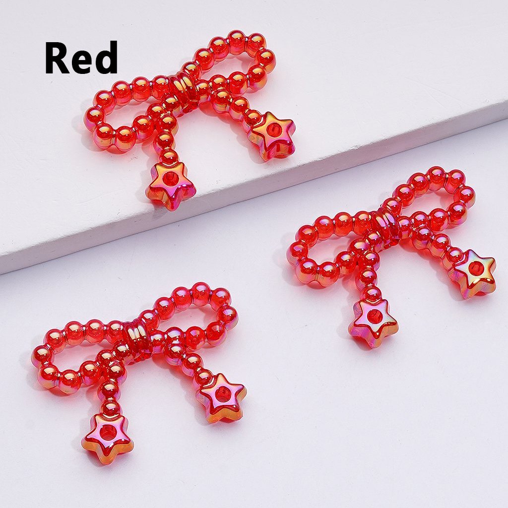 UV Coating Translucent Pearls Bowknots with Star Ring Acrylic Beads, Around 23*33MM