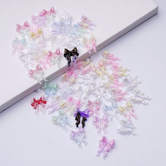 DIY キュートな光沢のあるグリッターソフトリボン結び リボンチャーム付き ジュエリーアクセサリー ラインストーン追加用 約10×14mm