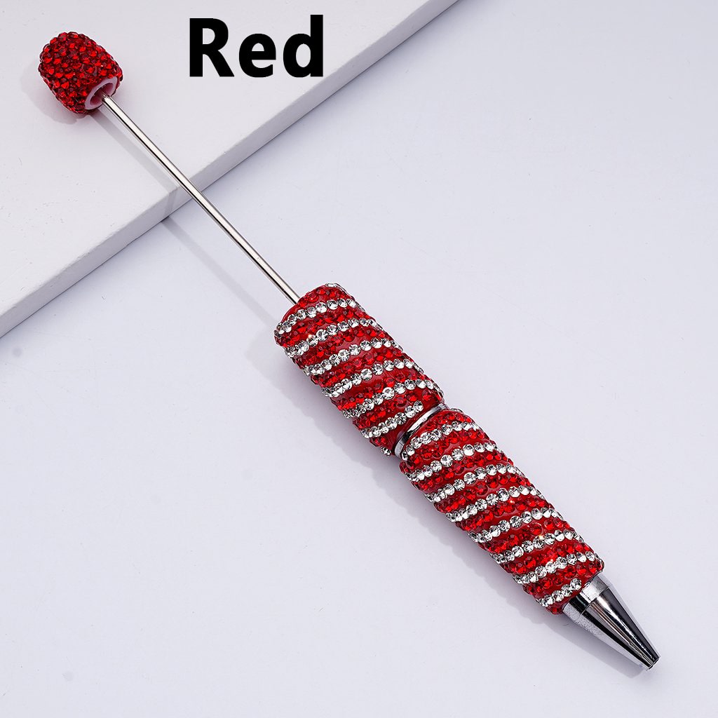 Beadable Clay Pens with Striola Oblique-Stripe Double Color Rhinestones Covered the Entire Pen