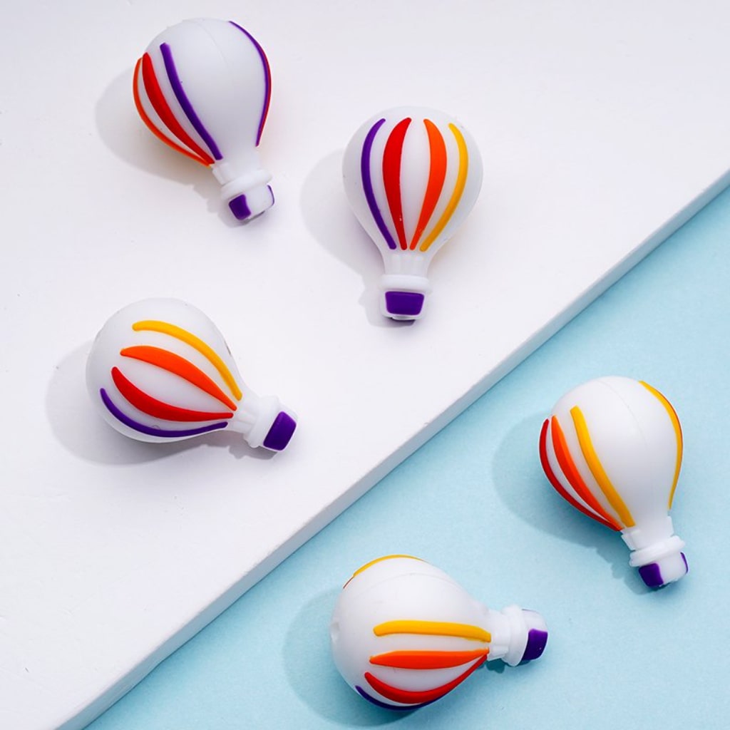 3D Mini Cute Colorful Stripes Hot Air Balloons Silicone Focal Beads