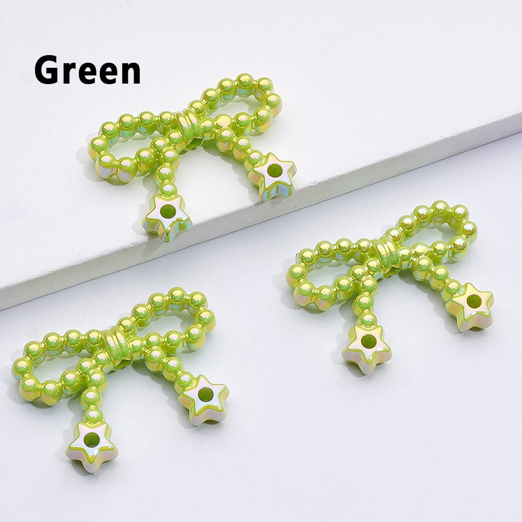 UV Coating Pearls Bowknots with Star Ring Acrylic Beads in Solid Color, Around 23*33MM