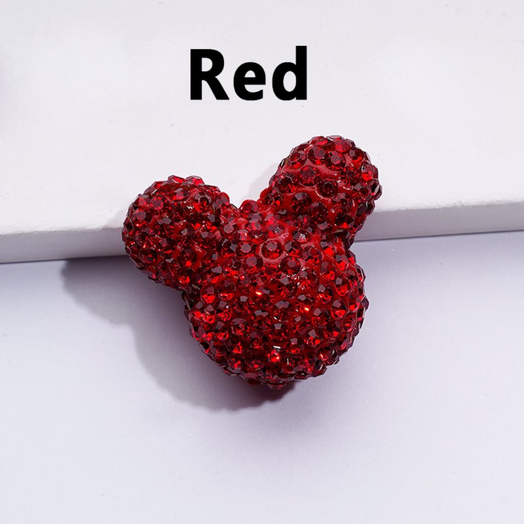 Vivid Cute Micke Minni Mouse Head Clay Beads with Shiny Rhinestones in Solid Color, 22*24*17MM