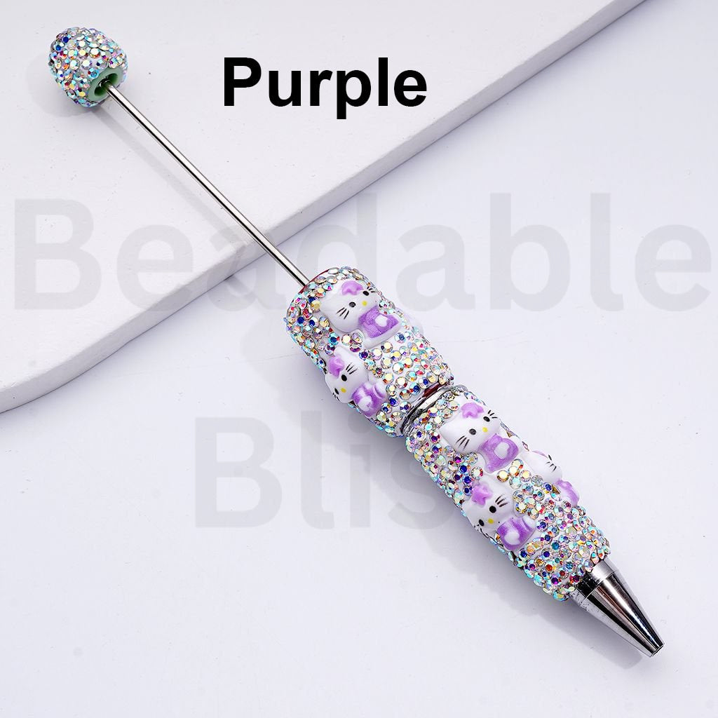 Beadable Clay Pens with Cute HK Kitten AB Rhinestones Covered the Entire Pen, Random Mix