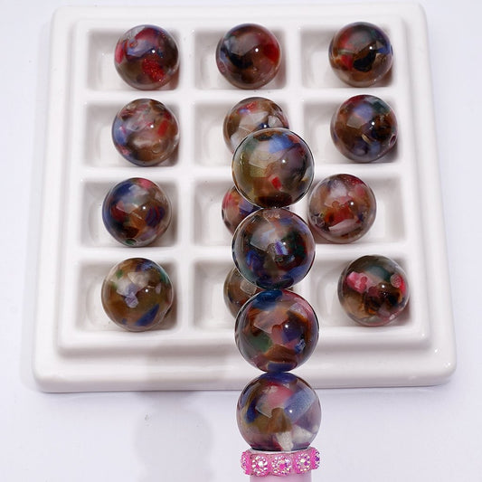 Dark Color Glitter Broken Stones Inside Round Acrylic Beads, 16MM