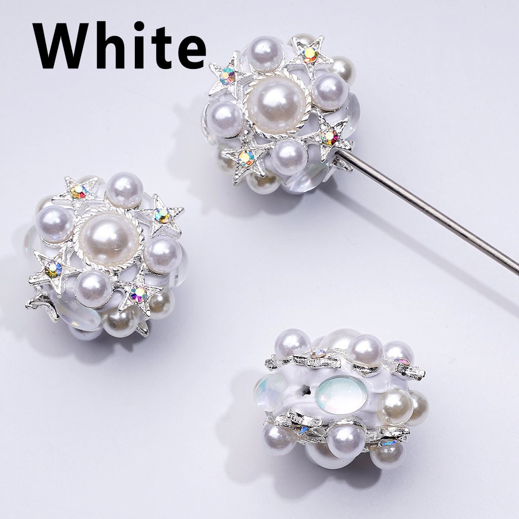 Delicate Fancy Silver Alloy Stars with Shiny Rhinestones White Pearls Clay Beads, Around 29MM