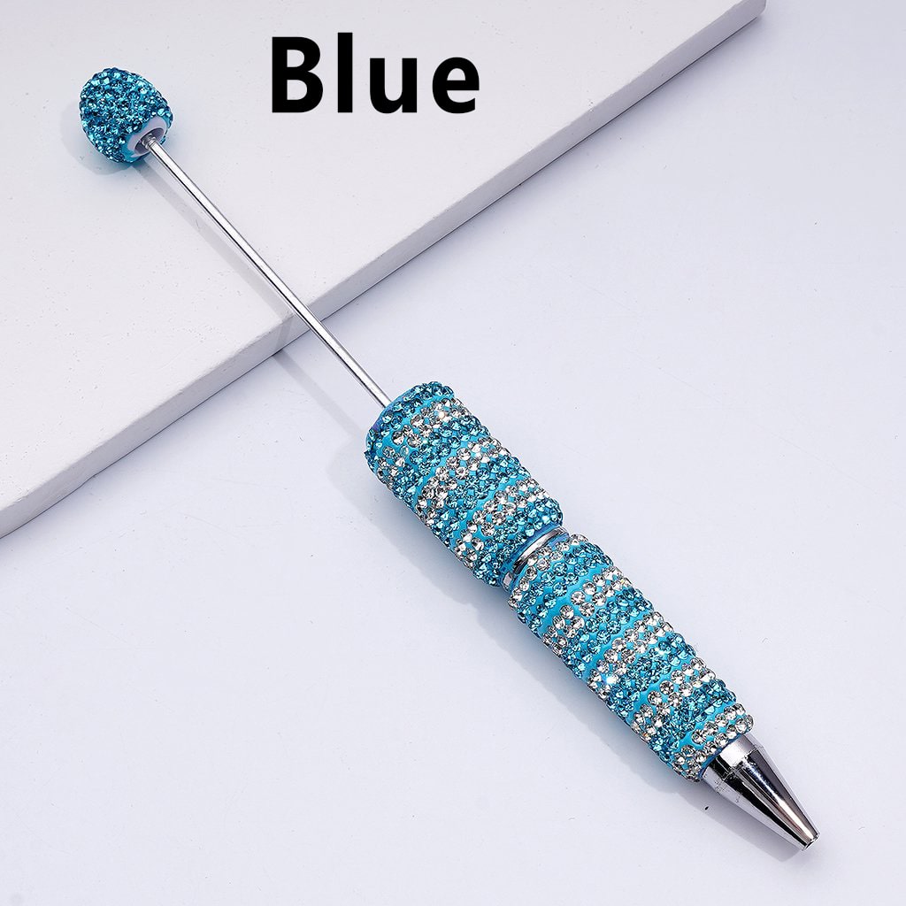 Beadable Clay Pens with Straight-Stripe Double Color Rhinestones Covered the Entire Pen
