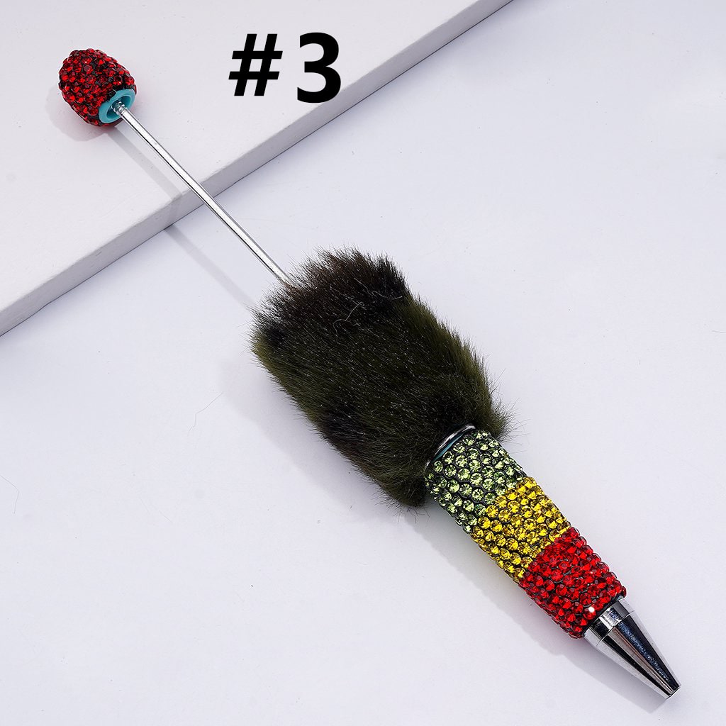 Beadable Clay Pom Pom Pens with Green Yellow Red Shiny Rhinestones Covered the Entire Pen