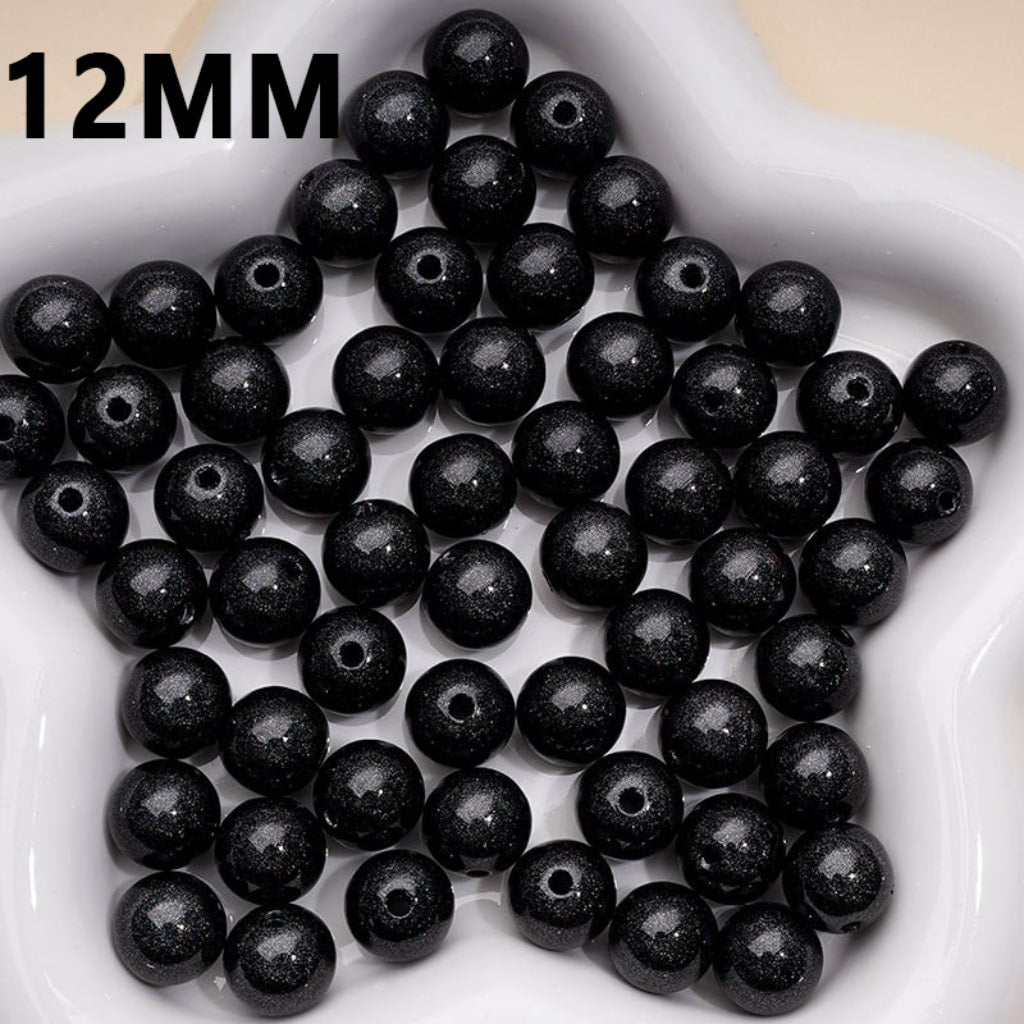 Shiny Glossy Glitter Black Gray Round Acrylic Beads, 12MM
