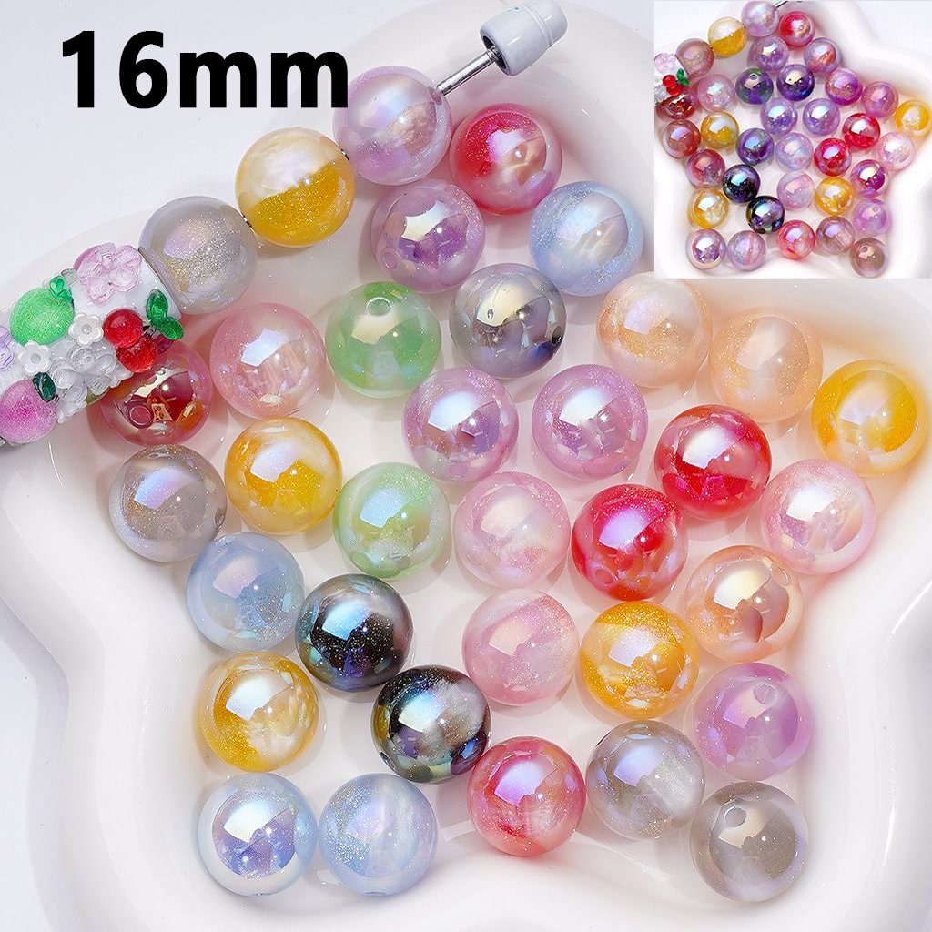 Bling Bling UV Coating Color Changing Cat Eye Style Glitter Round Acrylic Beads, 16MM