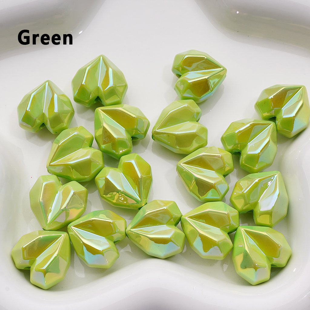 UV Coating Geometric Polyhedron Hearts Acrylic Beads, Around 16*18MM